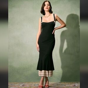 NWT RIHOAS Black Sweetheart Neck Bodycon Slip Maxi Dress Medium